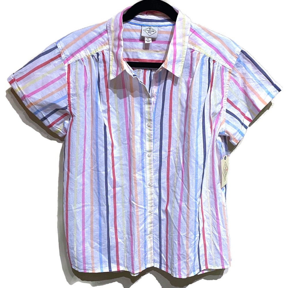 St. John's Bay Stripe Short-Sleeve Button-Up Shirt